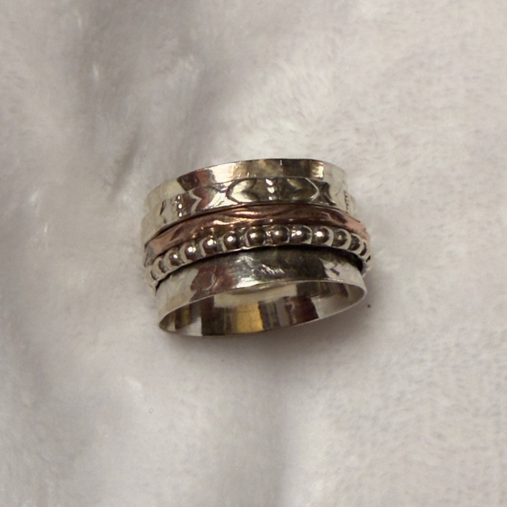 Sterling Silver Rose Gold Spinner Fidget Meditation Ring Size 9 1/2